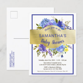 Boho Chic Paars Floral Gold Baby shower Uitnodiging Briefkaart
