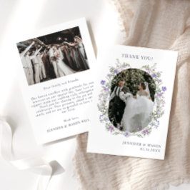 Boho chic paarse bloemboog Bruiloft Foto Bedankkaart