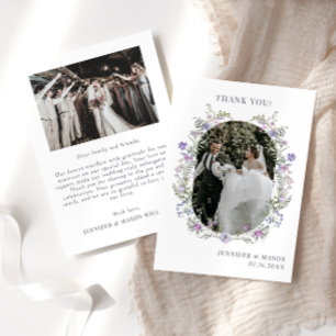 Boho chic paarse bloemboog Bruiloft Foto Bedankkaart