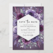 Boho Chic Paarse Bloemen Huwelijk Save The Date (Voorkant)
