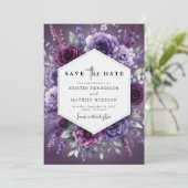 Boho Chic Paarse Bloemen Huwelijk Save The Date (Staand voorkant)