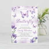 Boho Chic Paarse Bloemen Vlinder Meisje Baby showe Kaart (Staand voorkant)