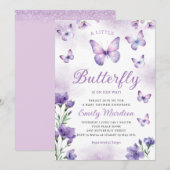 Boho Chic Paarse Bloemen Vlinder Meisje Baby showe Kaart (Voorkant / Achterkant)