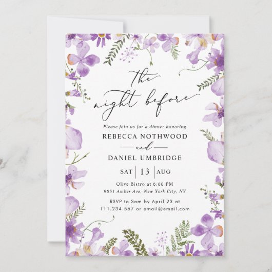 Boho Chic Paarse bloemenrepetitie diner Kaart (Voorkant)