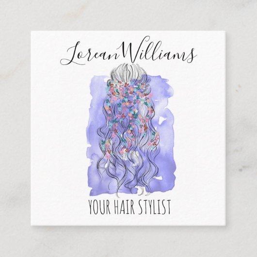 Boho Chic Paarse bruid kapsel Waterverf Bloemen Afsprakenkaartje (Voorkant)