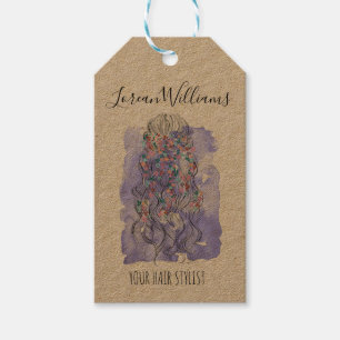 Boho Chic Paarse bruid kapsel Waterverf Bloemen Cadeaulabel