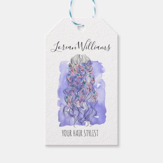 Boho Chic Paarse bruid kapsel Waterverf Bloemen Cadeaulabel (Voorkant)