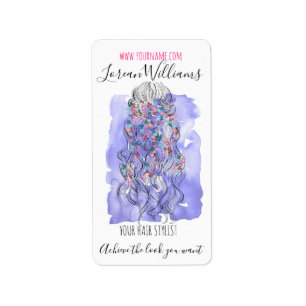 Boho Chic Paarse bruid kapsel Waterverf Bloemen Etiket