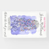 Boho Chic Paarse bruid kapsel Waterverf Bloemen Spandoek (Horizontaal)