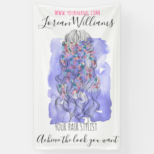 Boho Chic Paarse bruid kapsel Waterverf Bloemen Spandoek