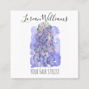 Boho Chic Paarse bruid kapsel Waterverf Bloemen Vierkante Visitekaartje
