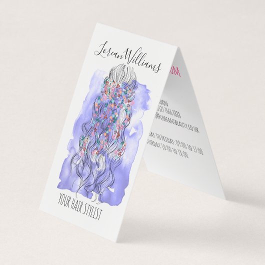 Boho Chic Paarse bruid kapsel Waterverf Bloemen Visitekaartje (Voorkant)