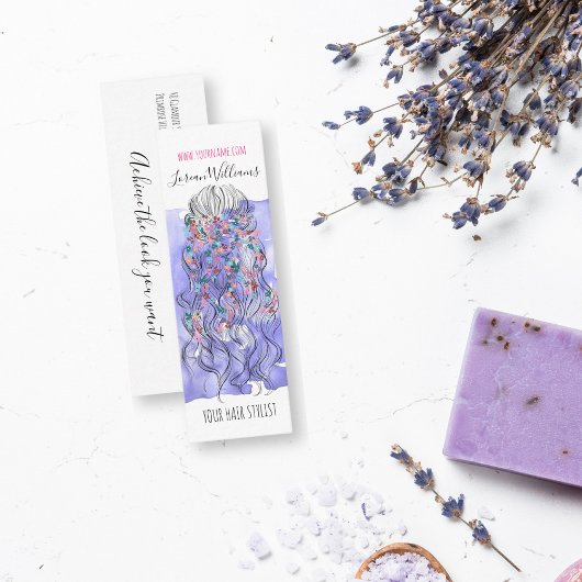 Boho Chic Paarse Bruids Hairstyle Aquarel Bloemen Mini Visitekaartje