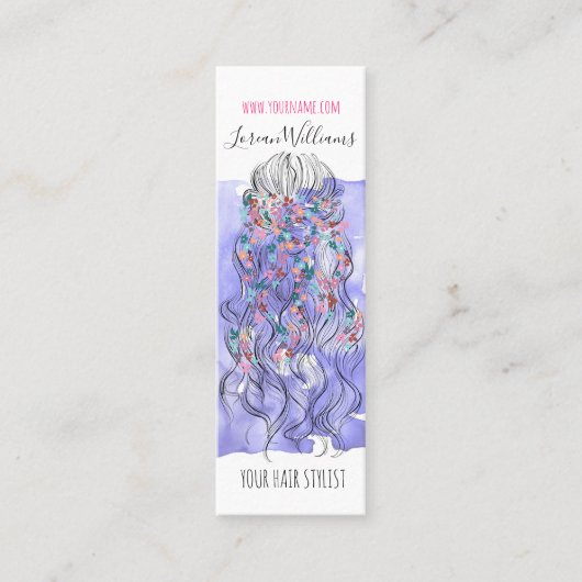 Boho Chic Paarse Bruids Hairstyle Aquarel Bloemen Mini Visitekaartje (Voorkant)