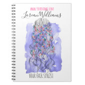 Boho Chic Paarse Bruids Hairstyle Aquarel Bloemen Notitieboek (Voorkant)