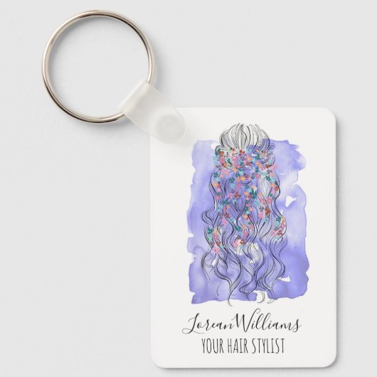 Boho Chic Paarse Bruids Hairstyle Waterverf QR Sleutelhanger (Voorkant)