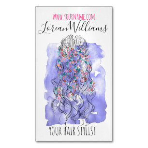 Boho Chic Paarse Bruidskapsel Aquarel Bloemen Magnetisch Visitekaartje