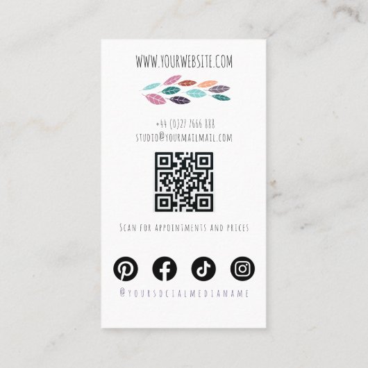 Boho Chic Paarse Bruidskapsel Aquarel QR Visitekaartje (Achterkant)