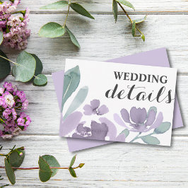 Boho Chic Paarse Floral Waterverf Wedding Details Informatiekaartje