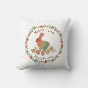 Boho Chic Paashaas Bloemenkrans & Eieren Lente Kussen