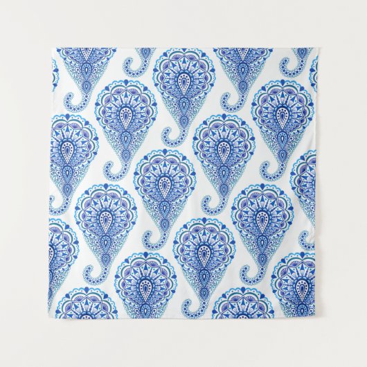 Boho Chic Paisley Naadloos Oriental Wandkleed (Voorkant)