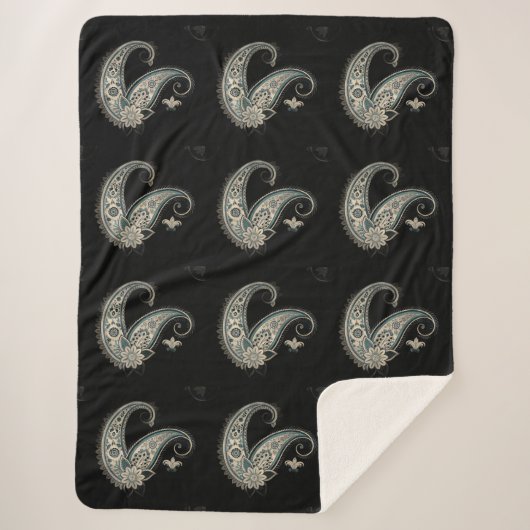 Boho Chic Paisley Naadloos patroon Sherpa Deken (Voorkant)
