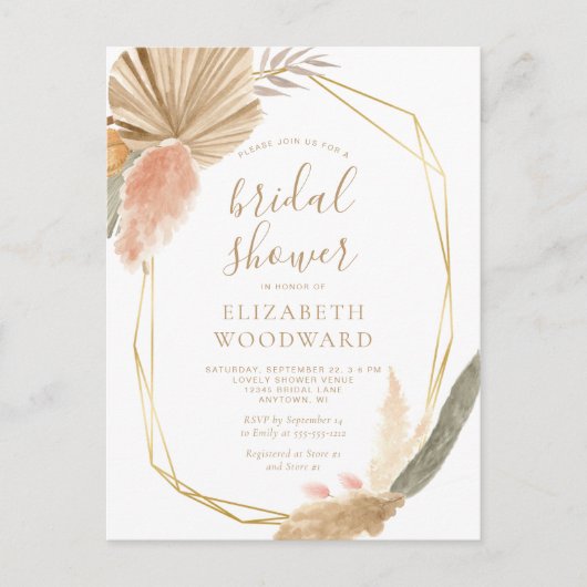 Boho Chic Pampas Gras Bruiloft Uitnodiging (Voorkant)
