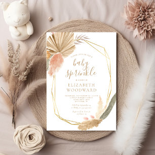 Boho Chic Pampas Gras Gouden Lijst Baby Sprinkle Kaart