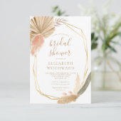 Boho Chic Pampas Gras Gouden Lijst Bruidsdouche Kaart (Staand voorkant)