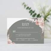 Boho Chic Pampas Gras Salie Groene Bloemige Bruilo RSVP Kaartje (Staand voorkant)