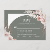 Boho Chic Pampas Gras Salie Groene Bloemige Bruilo RSVP Kaartje (Voorkant / Achterkant)