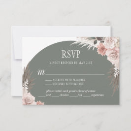 Boho Chic Pampas Gras Salie Groene Bloemige Bruilo RSVP Kaartje