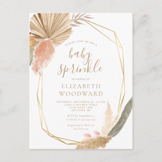 Boho Chic Pampas Grass Baby Sprinkle Uitnodiging (Voorkant)