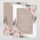 Boho Chic Pampas Grass Beige Floral Wedding Kaart (Voorkant / Achterkant)