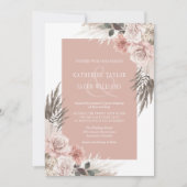 Boho Chic Pampas Grass Dusty Pink Floral Wedding Kaart (Voorkant)