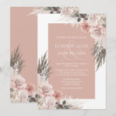Boho Chic Pampas Grass Dusty Pink Floral Wedding Kaart (Voorkant / Achterkant)