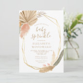Boho Chic Pampas Grass Gold Lijst Baby Sprinkle Kaart (Staand voorkant)
