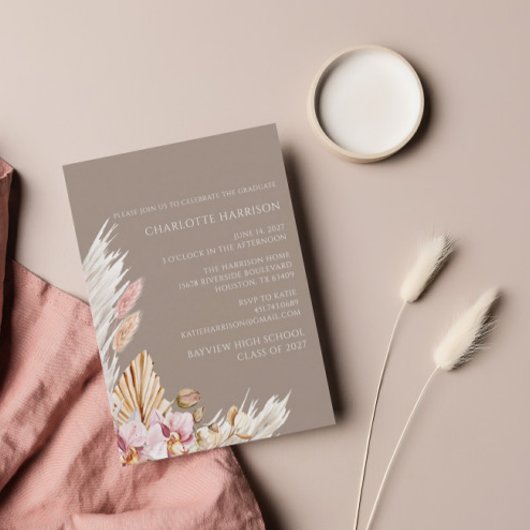 Boho Chic Pampas Grass Neutraal Afstuderen Kaart