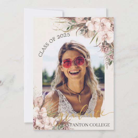 Boho Chic Pampas Grass Orchid Floral Afstuderen Kaart (Achterkant)