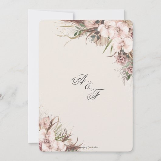 Boho Chic Pampas Grass Orchid Floral Arch Wedding Kaart (Achterkant)