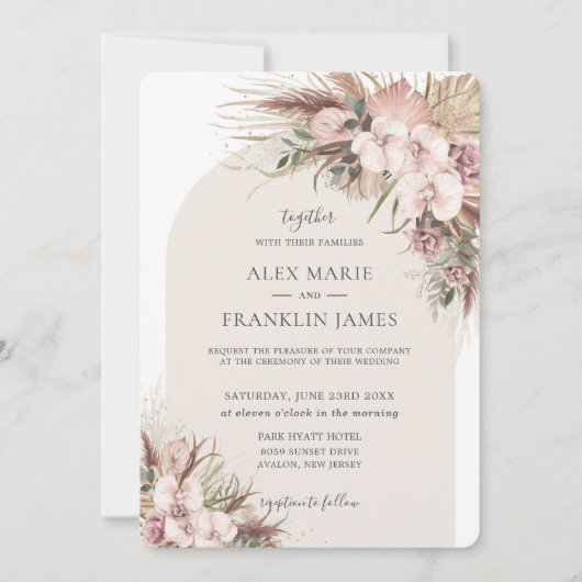 Boho Chic Pampas Grass Orchid Floral Arch Wedding Kaart (Voorkant)