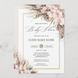 Boho Chic Pampas Grass Orchid Floral Baby shower Kaart