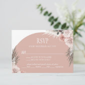 Boho Chic Pampas Grass Pink Sage Floral Wedding RSVP Kaartje (Staand voorkant)