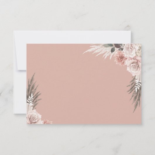 Boho Chic Pampas Grass Pink Sage Floral Wedding RSVP Kaartje (Achterkant)