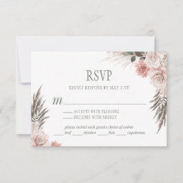 Boho Chic Pampas Grass Pink Sage Floral Wedding RSVP Kaartje