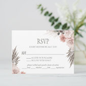 Boho Chic Pampas Grass Pink Sage Floral Wedding RSVP Kaartje (Staand voorkant)