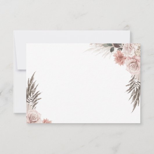 Boho Chic Pampas Grass Pink Sage Floral Wedding RSVP Kaartje (Achterkant)