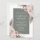 Boho Chic Pampas Grass Sage Green Floral Wedding Kaart (Voorkant)