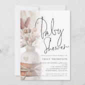 Boho Chic Pampas Grass Script Baby shower Kaart (Voorkant)