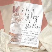 Boho Chic Pampas Grass Script Baby shower Kaart